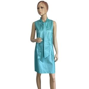 Devon Baer Aqua Metallic Dot Sleeveless Tie Neck Shift Dress Size Large NWT